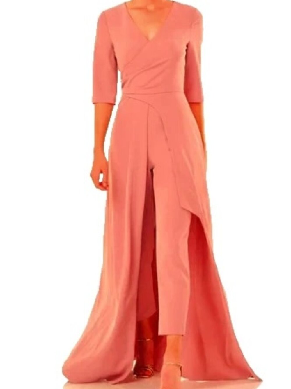 Kay Unger Gina Woodrose Crepe Walk-Through Jumpsuit